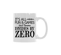 Kaenue It's All Fun and Games Until Someone Divides By Zero 11oz White Ceramic Coffee Mug, Math Pun Novelty Handled Mug
