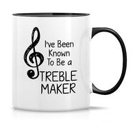 Kaenue I've Been Known to Be Treble Maker Musician 11oz White Ceramic Coffee Mug, Black Handle Inner Music Pun Handled Mug