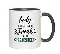 Kaenue Lady in The Streets Freak in The Spreadsheets Two Tone Black Accountant Ceramic Coffee Mug 11oz, Novelty Tea Cup, Gift for Analyst Auditor Bookkeeping Finance