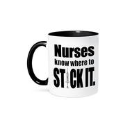 Kaenue Nurses Know Where to Stick It Two Tone Ceramic Coffee Mug Black 11oz, with Handle Heating Safe Color Printed Novelty Tea Cup, Nurse Humor Gift