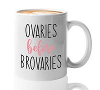 Kaenue Ovaries Before Brovaries Galentine's Day White 11oz Ceramic Coffee Mug, Ladies Party Celebration Quote Handled Mug