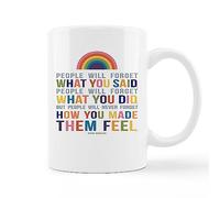 Kaenue People Will Forget What You Said Maya Angelou Rainbow 11oz Ceramic Coffee Mug, Motivational Inspirational Quote Handled Mug