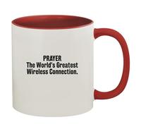 Kaenue Prayer The World's Greatest Wireless Connection Ceramic Coffee Mug 11oz, Red Interior & Handle Novelty Tea Cup, Religious Faith Gift