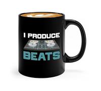 Kaenue Produce Beats Disc DJ Black Ceramic Coffee Mug 11oz, Novelty Tea Cup, Audio Engineer Sound Guy Music Studio Gift