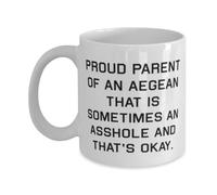 Kaenue Proud Parent of an Aegean Cat 11oz Ceramic Coffee Mug, Aegean Cat Lover Quote Handled Mug