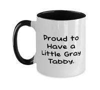 Kaenue Proud to Have A Little Gray Tabby Two Tone Ceramic Coffee Mug 11oz, Double Sided Print, Tabby Cat Lover Novelty Cup