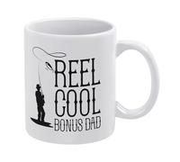 Kaenue Reel Cool Bonus Dad Funny Ceramic Coffee Mug 11oz, Novelty Tea Cup, Birthday Gift for Women Men