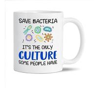 Kaenue Save Bacteria It's The Only Culture Some People Have White Biologist Ceramic Coffee Mug 11oz, Novelty Tea Cup, Graduation Laboratory Gift