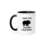 Kaenue Save The Chubby Unicorns Animal Ceramic Coffee Mug 11oz Black White, with Handle Heating Safe Novelty Tea Cup, Unicorn Fan Gift
