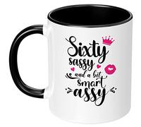 Kaenue Sixty Sassy and a Bit Smart Assy 11 oz Funny Bday Coffee Mug Ceramic Cup 60th Birthday Christmas Gift for Grandma Mom Aunt Wife Sister Boss Lady Friend Coworker Woman 60 Years Old Gift Black