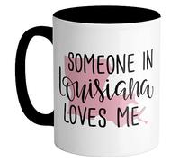 Kaenue Someone in Louisiana Loves Me Black Coffee Mug 11Oz, Double Sided Print, State Pride Novelty Cup