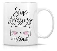 Kaenue Stop Stressing Meowt Me Out 11 Oz Ceramic Coffee & Tea Mug, Funny Cat-Pun Sarcastic Drinkware, Birthday Present for Wife, Girlfriend, Mum and Grandma