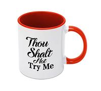 Kaenue Thou Shalt Not Try Me Funny Christmas Ceramic Coffee Mug 11 Ounce, Red, Double Sided Print, Holiday Novelty Cup for Office Home