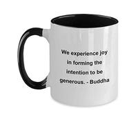 Kaenue We Experience Joy in Forming The Intention to Be Generous Buddha Two Tone 11oz Ceramic Coffee Mug, Spiritual Inspirational Quote Handled Mug