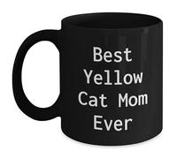 Kaenue Yellow Cat Mom 11oz Black Ceramic Coffee Mug, Pet Parent Printed Handled Mug