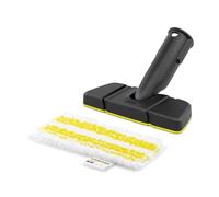 Kärcher flexible hand nozzle set features a versatile hand nozzle and a matching microfibre cloth, ideal for cleaning flat and curved surfaces. Original accessory designed for Kärcher steam cleaners.