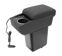 KAERGK Car Armrest Box Compatible With Citroen Berlingo 2010-2020 | Double-Decker Storage Space, 2 Fast-Charging Ports, with Cup Holders, Easy to Fit, Adjustable, PU Leather, Black Line