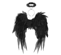 Kaerm Angel Costume Wings For Adult Feather Angel Wings Headband For Women Halloween Party Show Accessory Props Black Set One Size