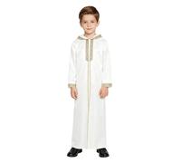 Kaerm Boys Dubai Abaya Islamic Arabic Middle East Loose Kaftan Robe Zipper Front Prayer Thobes Dress White 11-12 Years