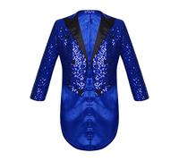 Kaerm Boys Sequin Tailcoat Classic Fit Tuxedo Suit Jacket Stylish Dinner Party Show Swallow-Tailed Coat Blue 5-6 Years