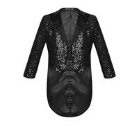 Kaerm Boys Sequin Tailcoat Classic Fit Tuxedo Suit Jacket Stylish Dinner Party Show Swallow-Tailed Coat Black 7-8 Years