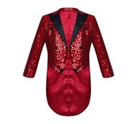 Kaerm Boys Sequin Tailcoat Classic Fit Tuxedo Suit Jacket Stylish Dinner Party Show Swallow-Tailed Coat Burgundy 13-14 Years