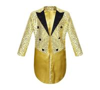 Kaerm Boys Sequin Tailcoat Classic Fit Tuxedo Suit Jacket Stylish Dinner Party Show Swallow-Tailed Coat Gold 11-12 Years