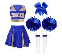 Kaerm Cheer Leader Costume for Girls Halloween Dress Up Cheerleading Outfit Dress High School Uniforms A Blue 7-8 Years