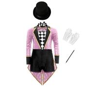 Kaerm Circus Ringmaster Deluxe Set for Girls Long Sleeve Magician Tailcoat Bodysuit with Accessories Pink 5-6 Years