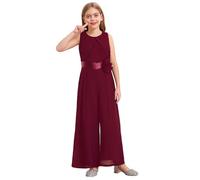 Kaerm Flower Girls Wide Leg Jumpsuits Sleeveless Ruffled Chiffon Rompers Formal One Piece Outfits Burgundy 11-12 Years