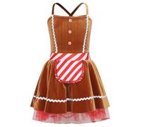 Kaerm Gingerbread Man Dress Girls Apron Decor Striped Cami Dress Christmas Festival Leotard Dress Brown 15-16 Years