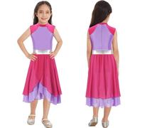 Kaerm Girl's Color Block Praise Dance Dress Worship Dance Tunic Dress Liturgical Worship Costume Praisewear Hot Pink&Lavender 7-8 Years