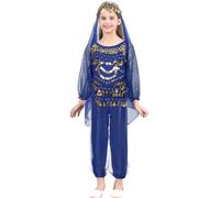 Kaerm Girls Indian Belly Dance Dress Arabian Princess Halloween Costume Theme Party Cosplay Dancewear Royal Blue 13-14 Years
