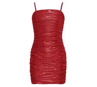 Kaerm Girls Spaghetti Strap Bodycon Ruched Dress Sparkly Glitter Prom Party Short Tight Pencil Dresses Red 9-10 Years