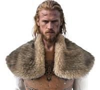 Kaerm Halloween Renaissance Fair Costume Essential Viking Fur Mantle Epic Battle-worn Style Shoulder Wrap For Warrior Camel One Size
