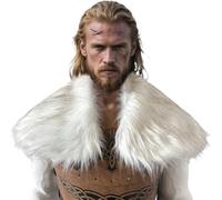 Kaerm Halloween Renaissance Fair Costume Essential Viking Fur Mantle Epic Battle-worn Style Shoulder Wrap For Warrior Ivory One Size