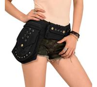 Kaerm Hip Bum Bag for Running Hiking Hip Bag Hold Wallet Black One Size | Cowboy Style Retro Waist Bag,Multi Pockets,Renaissance Faire Accessories,for Festival,Daily Gear,Storage Pouch,Rave