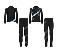 Kaerm Kid Girls Ice Skating Suit Figure Skating Training Costume Sport Workout Outfits Tracksuit Activewear Set Light Blue 11-12 Years