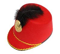 Kaerm Kids Adult Marching Major Soldier Band Hat With Feather Toys Drum Hat Costume Accessories Stage Performance Red One Size