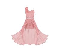 Kaerm Kids Flower Girl Elegant One Shoulder Sequined Lace Romper Dress Wedding Pageant Party Maxi Gowns Orange Pink 13-14 Years