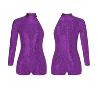 Kaerm Kids Girls Ballet Jazz Latin Dance Costume Stage Performance Sequins Dance Dress Gymnastics Leotard Purple 15-16 Years
