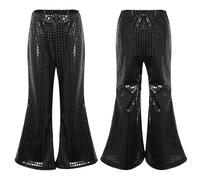 Kaerm Kids Girls Boys Wide Leg Bell-Bottoms Shiny Dance Pants Jazz Hip-Hop Street Dancing Clothes Flared Trousers Black 9-10 Years