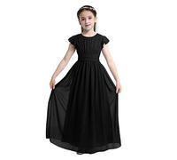 Kaerm Kids Girls Flutter Sleeves Chiffon Dress Wedding Bridesmaid Birthday Party Event Ball Long Gowns Black 10 Years