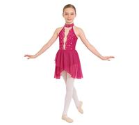 Kaerm Kids Girls Lyrical Modern Dance Dress Contemporary Latin Jazz Ballet Dance Performance Costume Hot Pink 13-14 Years