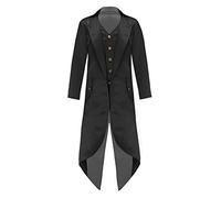 Kaerm Kids Halloween Ringmaster Tuxedo Medieval Tailcoat Jacket Long Steampunk Frock Coat for Boys Girls Black 9-10 Years