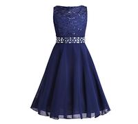 Kaerm Kids Lace Chiffon Flower Girls Wedding Dress Girls Shiny Rhinestones Birthday Pageant Party Ball Gowns Navy Blue 16 Years