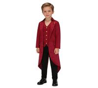 Kaerm Kids Vintage Ringmaster Tuxedo Medieval Tailcoat Jacket Long Steampunk Frock Coat for Boys Girls Red 5-6