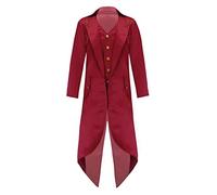 Kaerm Kids Vintage Ringmaster Tuxedo Medieval Tailcoat Jacket Long Steampunk Frock Coat for Boys Girls Red 13-14 Years