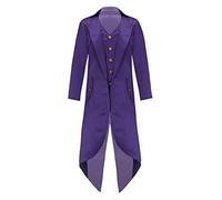 Kaerm Kids Vintage Ringmaster Tuxedo Medieval Tailcoat Jacket Long Steampunk Frock Coat for Boys Girls Purple 13-14 Years