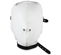 Kaerm Leather Full Face Mask Hood Two Holes Head Cover Headgear Expose Eyes Mouth Hat Adjustable For Club Costume White A One Size